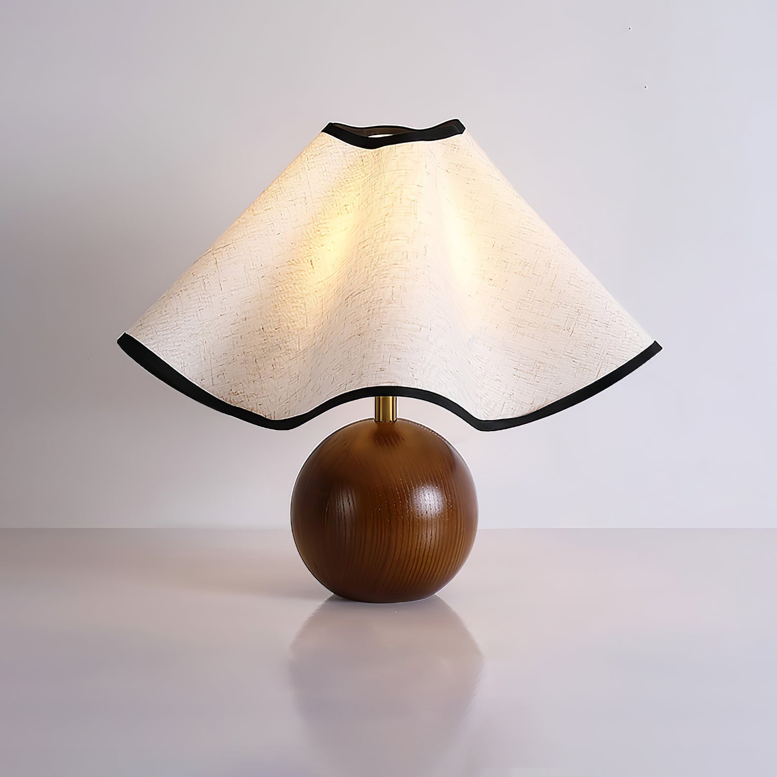 Wavecrest Modern Bedside Table Lamp with Wooden Base and Draped Linen Fabric Shade