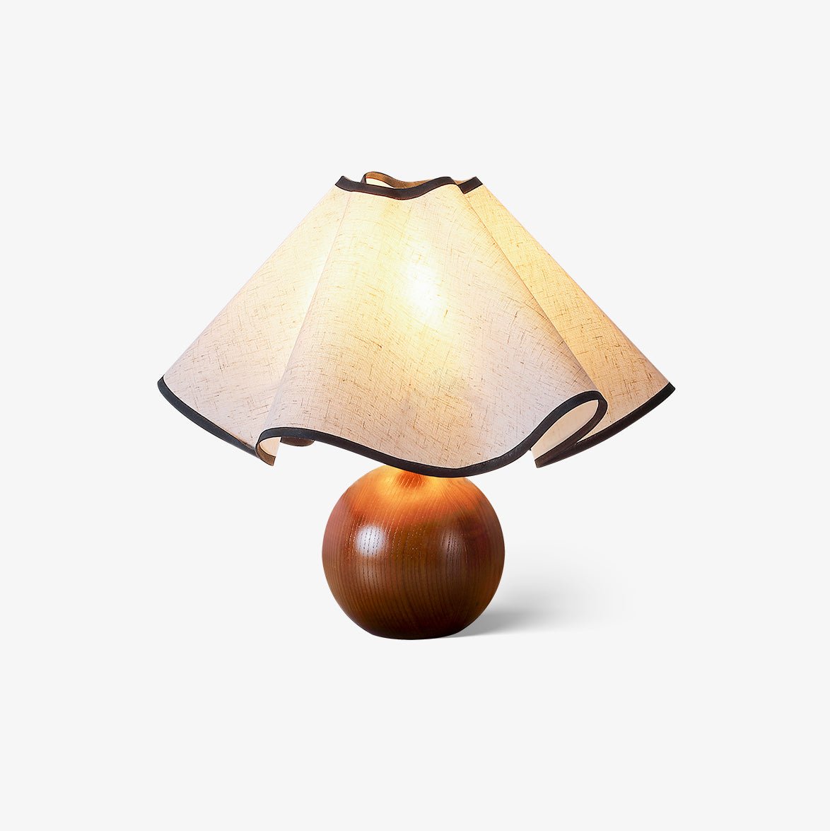 Wavecrest Modern Bedside Table Lamp with Wooden Base and Draped Linen Fabric Shade