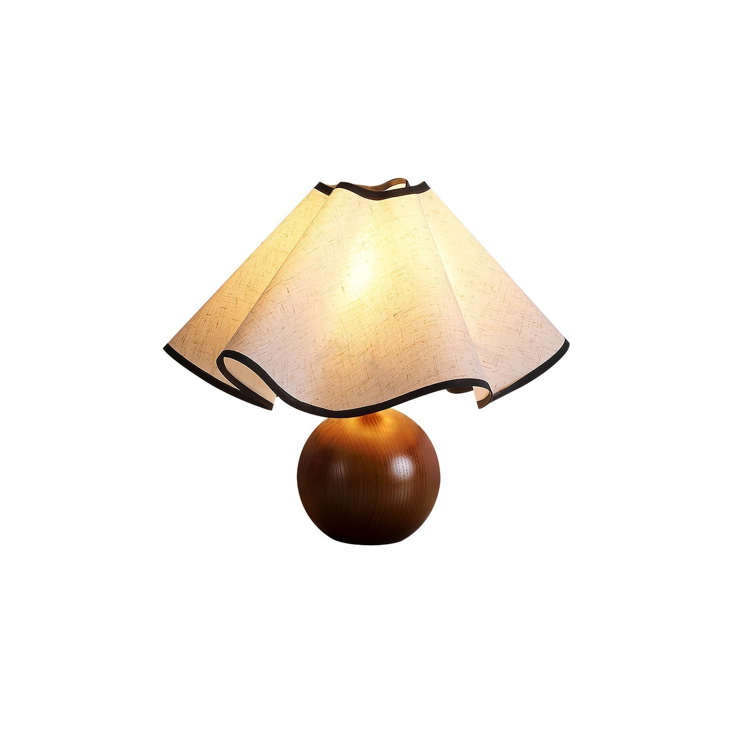 Wavecrest Modern Bedside Table Lamp with Wooden Base and Draped Linen Fabric Shade