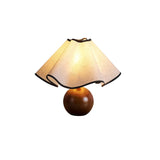 Wavecrest Modern Bedside Table Lamp with Wooden Base and Draped Linen Fabric Shade