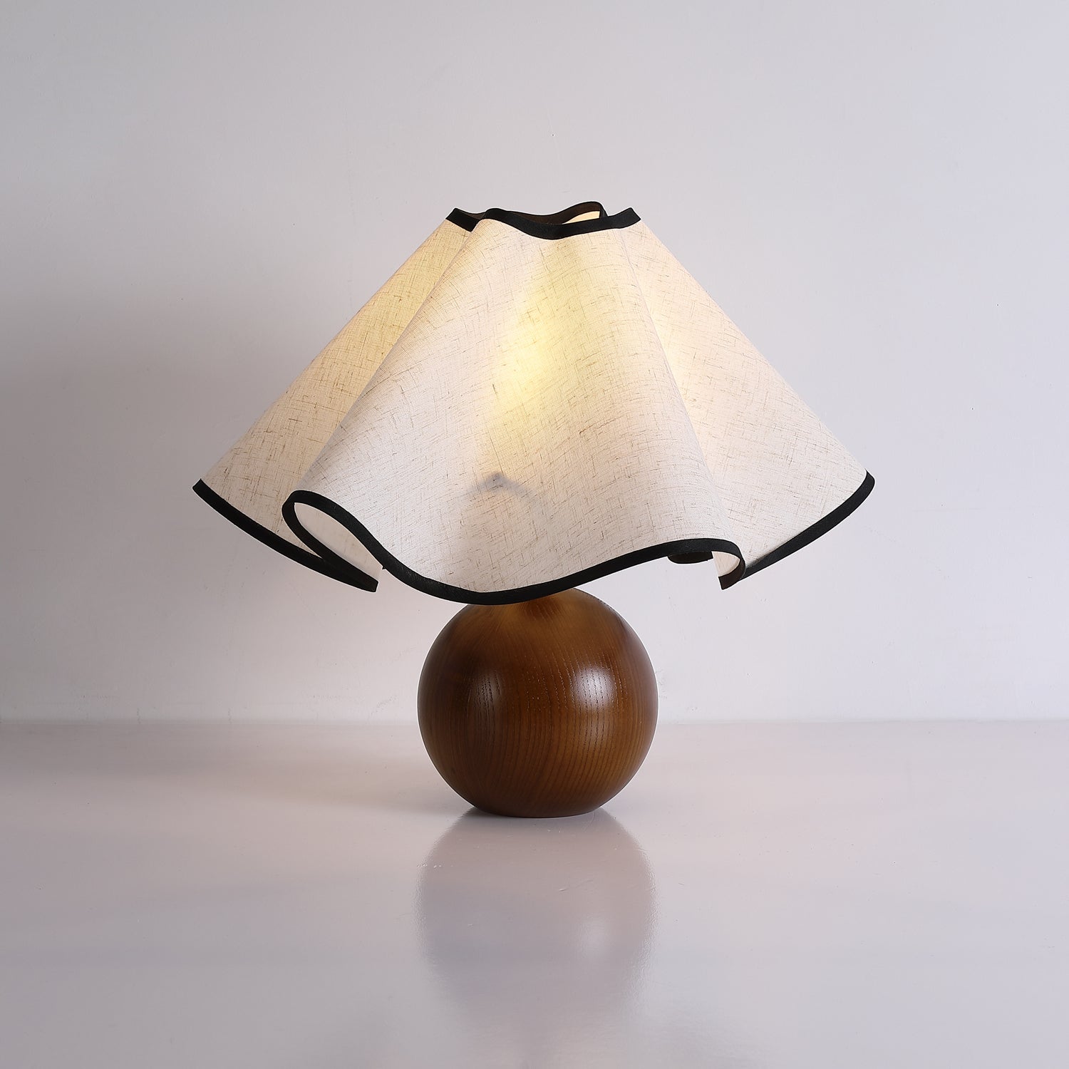 Wavecrest Modern Bedside Table Lamp with Wooden Base and Draped Linen Fabric Shade