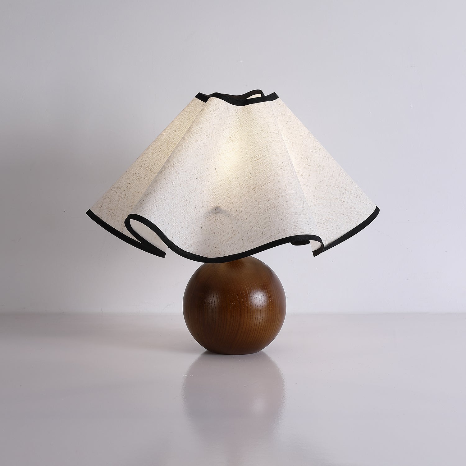 Wavecrest Modern Bedside Table Lamp with Wooden Base and Draped Linen Fabric Shade
