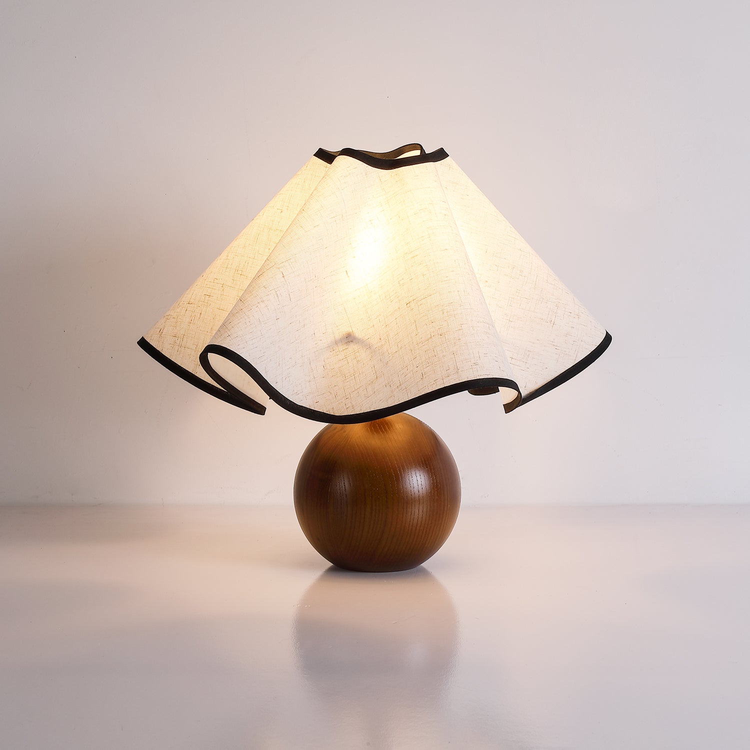 Wavecrest Modern Bedside Table Lamp with Wooden Base and Draped Linen Fabric Shade