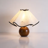 Wavecrest Modern Bedside Table Lamp with Wooden Base and Draped Linen Fabric Shade