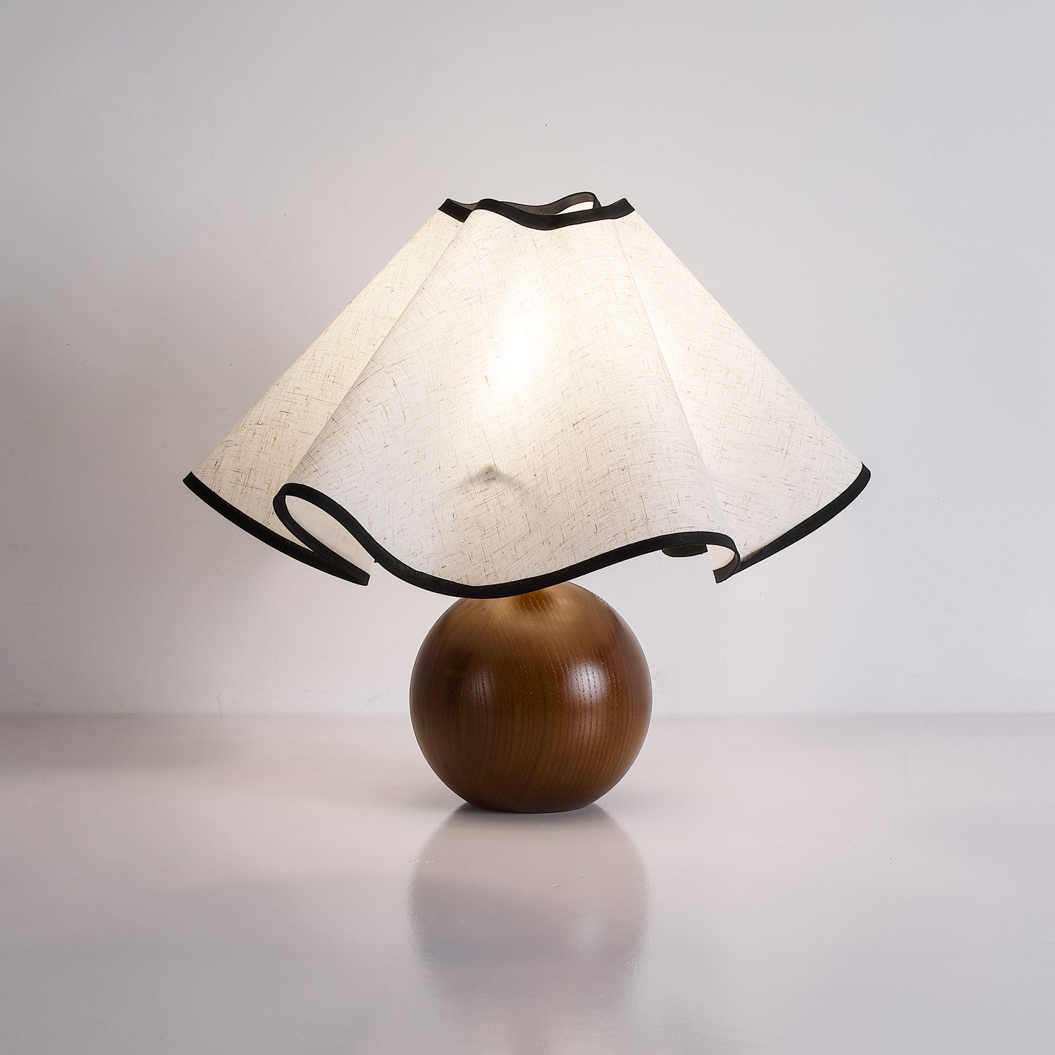 Wavecrest Modern Bedside Table Lamp with Wooden Base and Draped Linen Fabric Shade