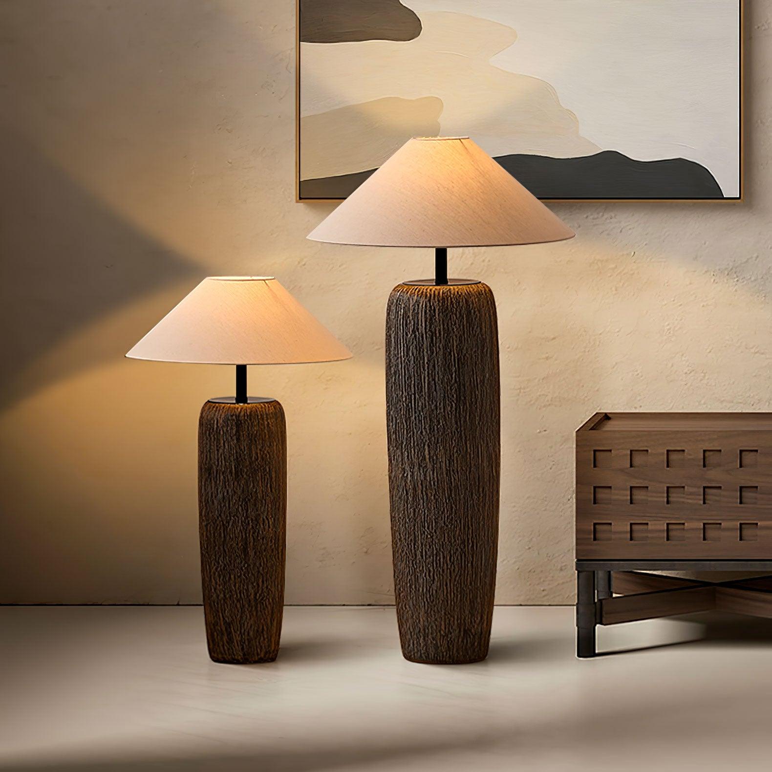 Vintage Weathered Wood Grain Floor Lamp for Reading and Living Room