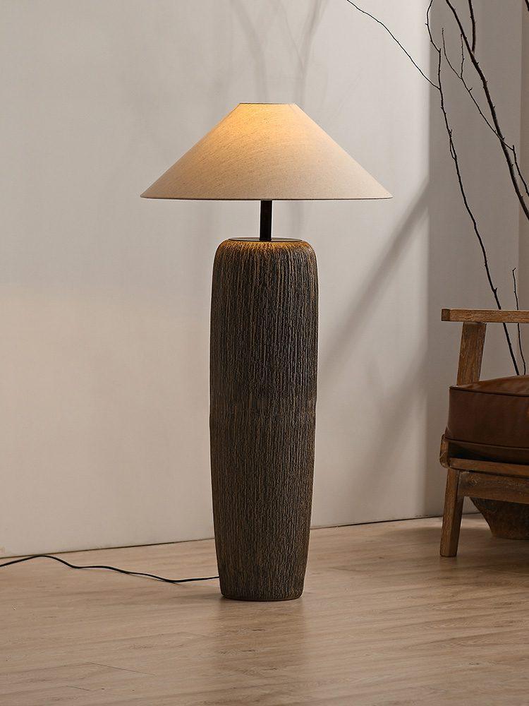 Vintage Weathered Wood Grain Floor Lamp for Reading and Living Room