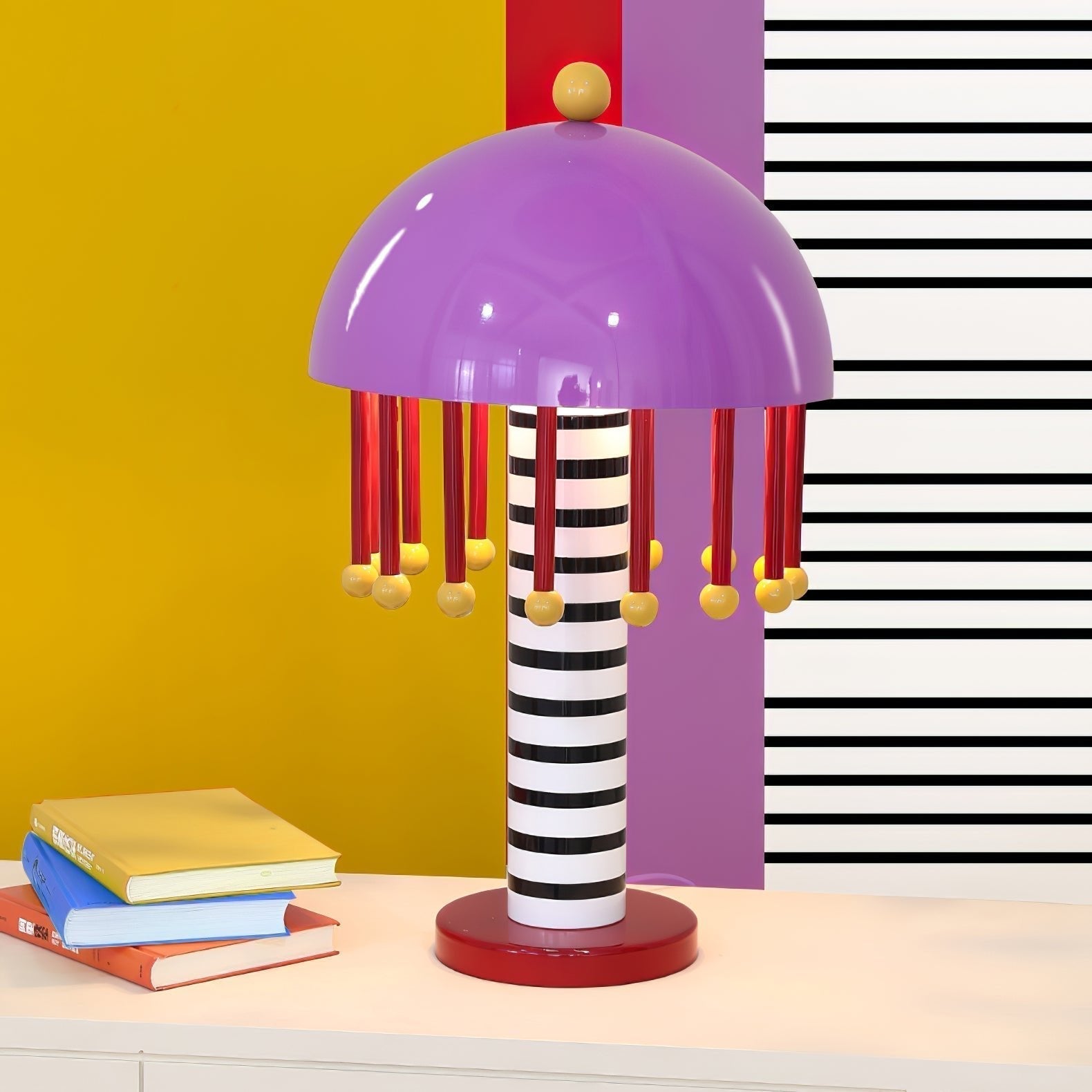 Colorful Mushroom Table Lamp Sculptural Purple Metal Desk Light for Modern Decor