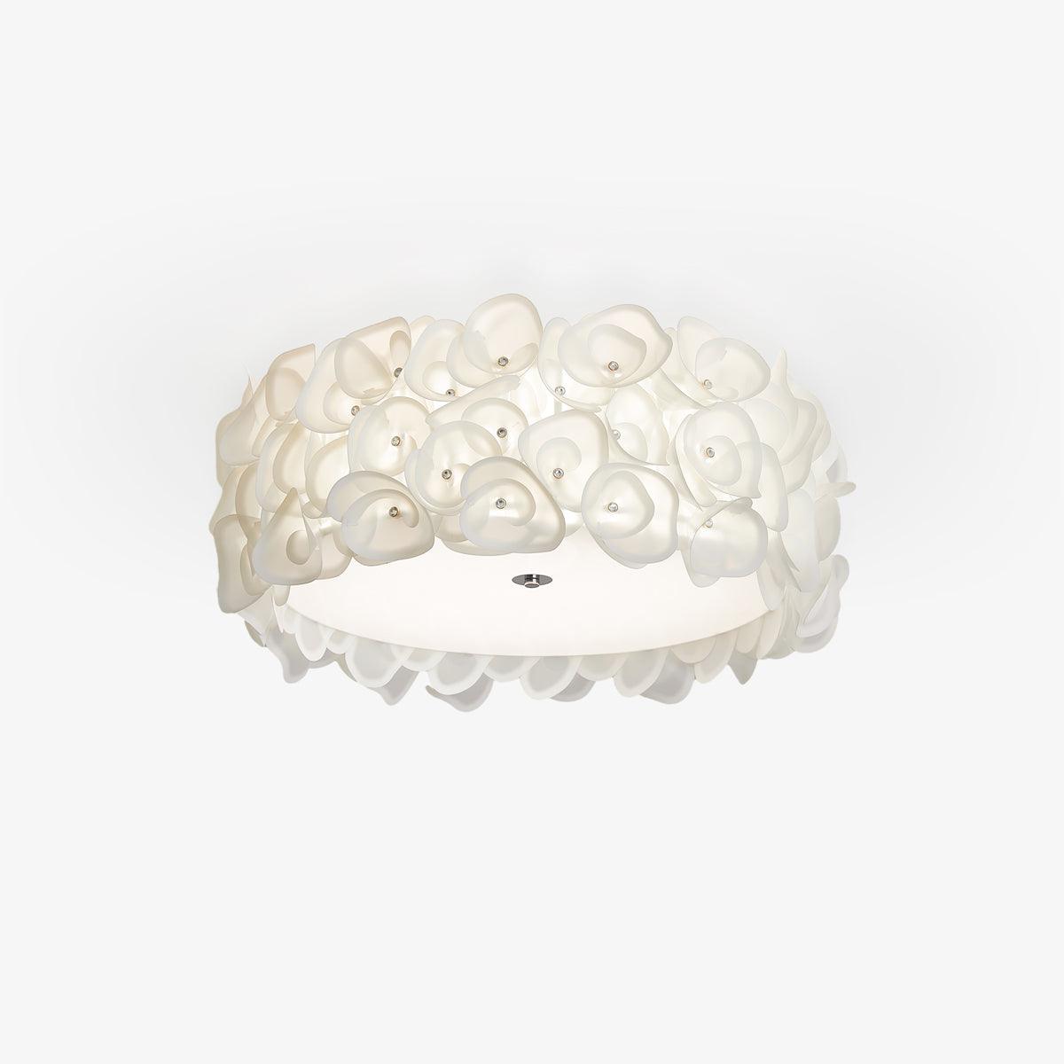 White Hydrangea Floral Petal Semi Flush Mount Ceiling Lamp for Bedroom and Living Room