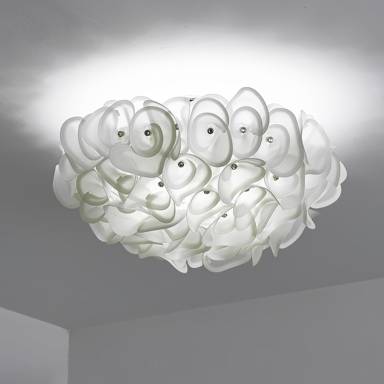White Hydrangea Floral Petal Semi Flush Mount Ceiling Lamp for Bedroom and Living Room