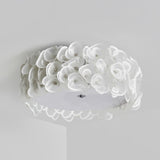 White Hydrangea Floral Petal Semi Flush Mount Ceiling Lamp for Bedroom and Living Room