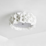 White Hydrangea Floral Petal Semi Flush Mount Ceiling Lamp for Bedroom and Living Room