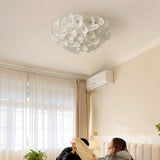 White Hydrangea Floral Petal Semi Flush Mount Ceiling Lamp for Bedroom and Living Room