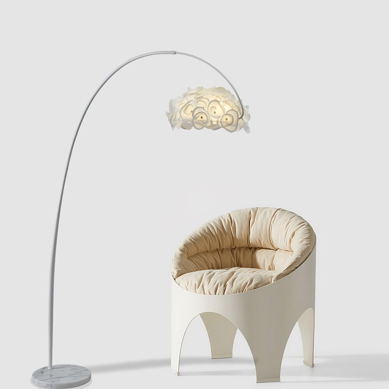 Modern White Hydrangea Floral Torchiere Floor Lamp with Marble Base