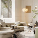 Modern White Hydrangea Floral Torchiere Floor Lamp with Marble Base