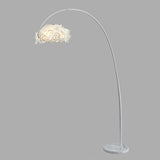 Modern White Hydrangea Floral Torchiere Floor Lamp with Marble Base
