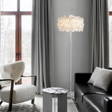 Modern White Hydrangea Floral Torchiere Floor Lamp with Marble Base