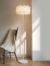 Modern White Hydrangea Floral Torchiere Floor Lamp with Marble Base