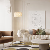Modern White Hydrangea Floral Torchiere Floor Lamp with Marble Base