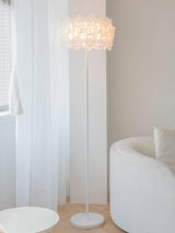 Modern White Hydrangea Floral Torchiere Floor Lamp with Marble Base