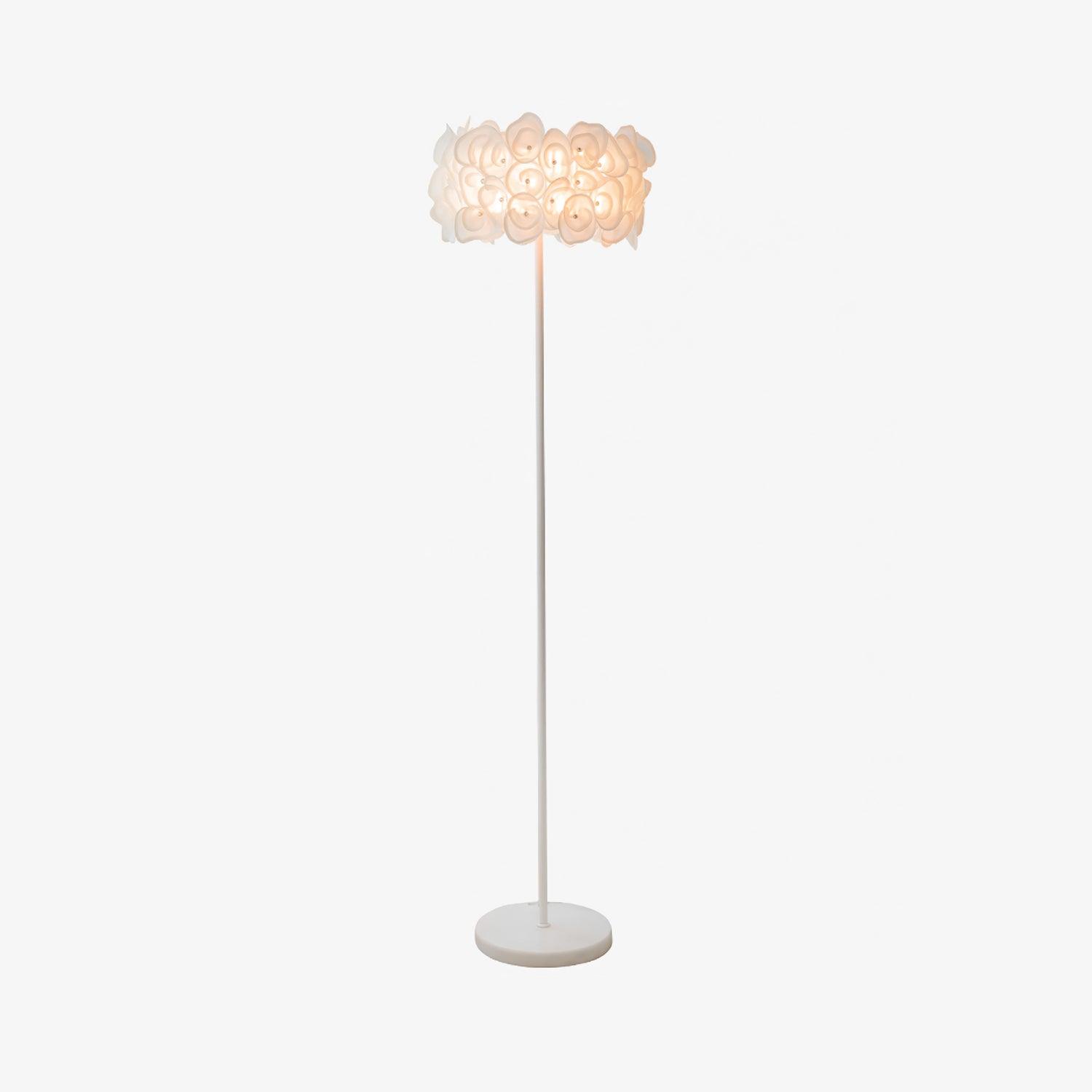 Modern White Hydrangea Floral Torchiere Floor Lamp with Marble Base