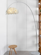 Modern White Hydrangea Floral Torchiere Floor Lamp with Marble Base