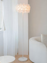 Modern White Hydrangea Floral Torchiere Floor Lamp with Marble Base