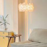 Modern White Hydrangea Floral Torchiere Floor Lamp with Marble Base