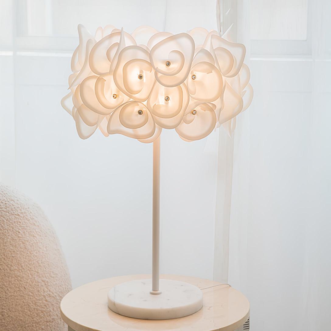 Modern White Hydrangea Table Lamp with Artistic Floral Petal Design and Marble Base