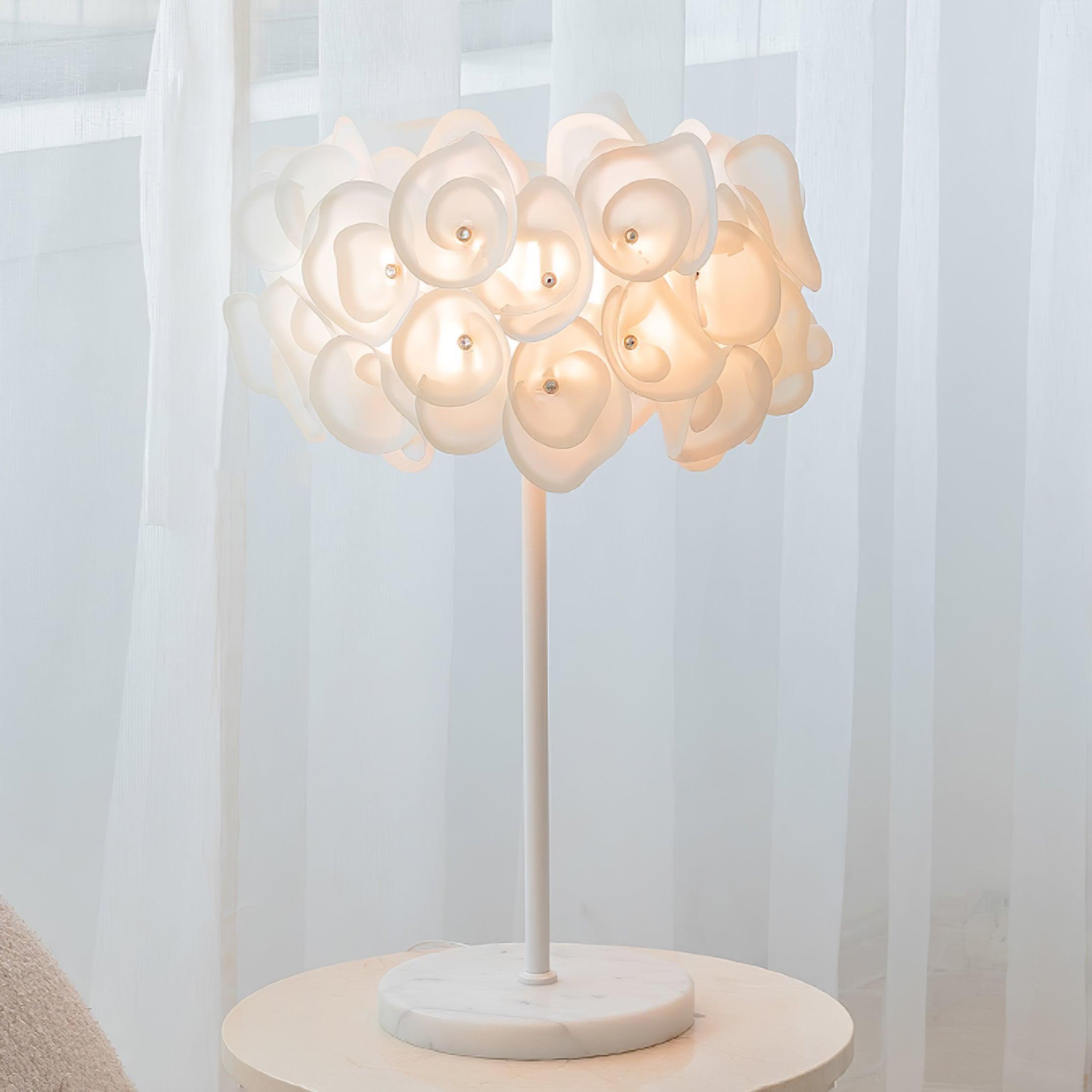 Modern White Hydrangea Table Lamp with Artistic Floral Petal Design and Marble Base