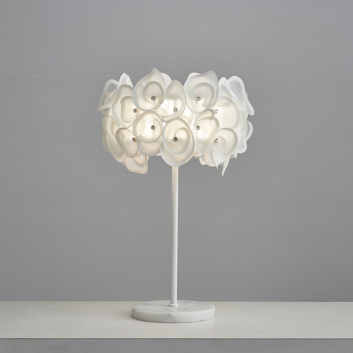 Modern White Hydrangea Table Lamp with Artistic Floral Petal Design and Marble Base