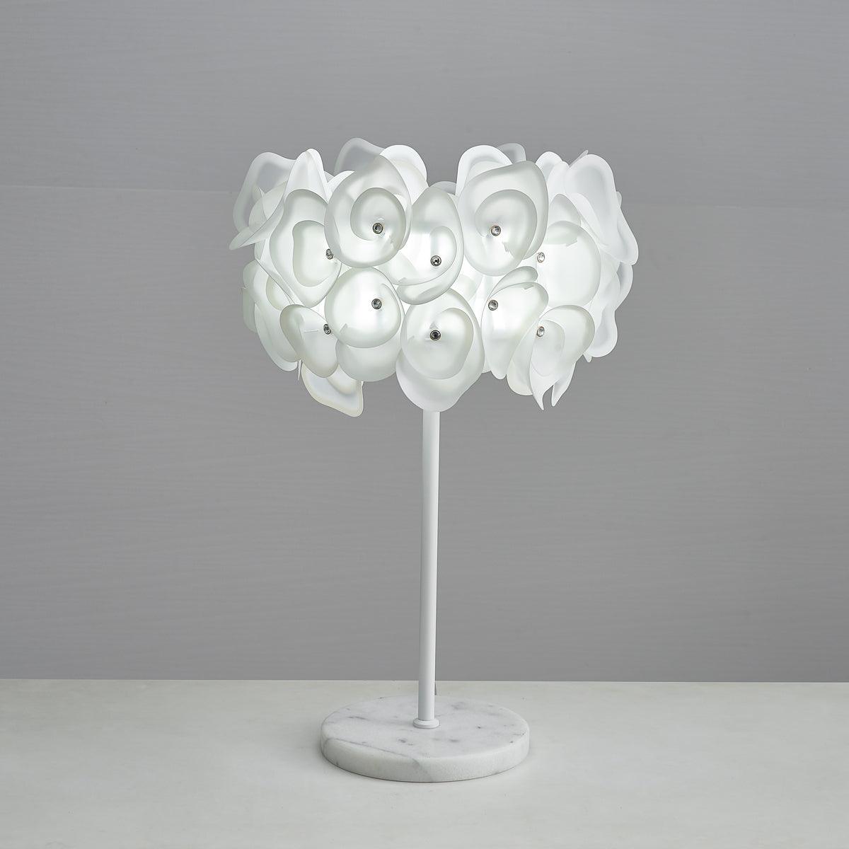Modern White Hydrangea Table Lamp with Artistic Floral Petal Design and Marble Base