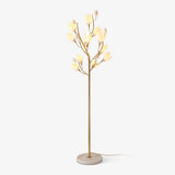 White Porcelain Magnolia Tree Inspired Floor Lamp with Gold Metal Frame and Ceramic Petal Shades