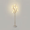 White Porcelain Magnolia Tree Inspired Floor Lamp with Gold Metal Frame and Ceramic Petal Shades