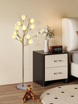 White Porcelain Magnolia Tree Inspired Floor Lamp with Gold Metal Frame and Ceramic Petal Shades