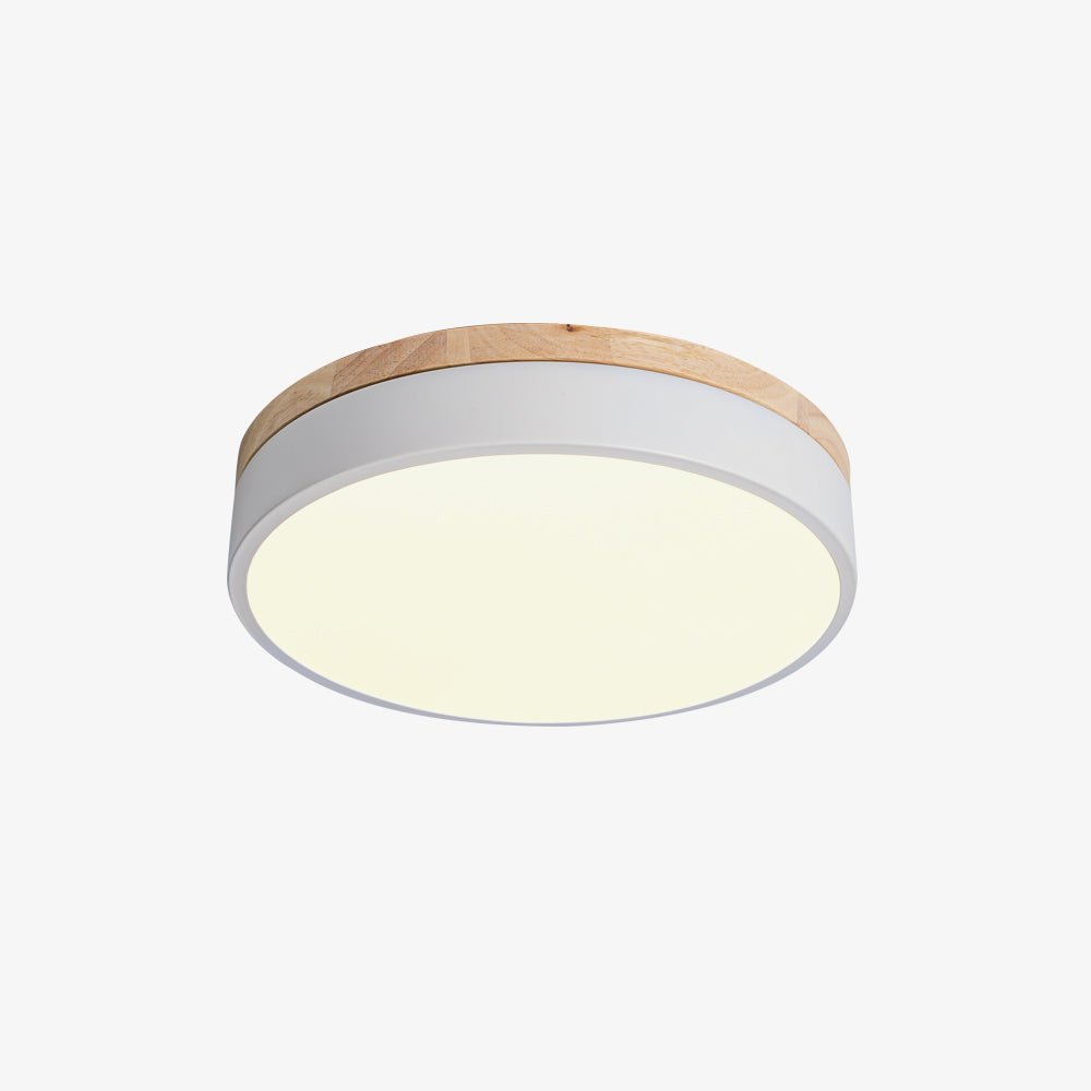 Modern White Round Wooden LED Ceiling Light Flush Mount Fixture for Bedroom and Living Room