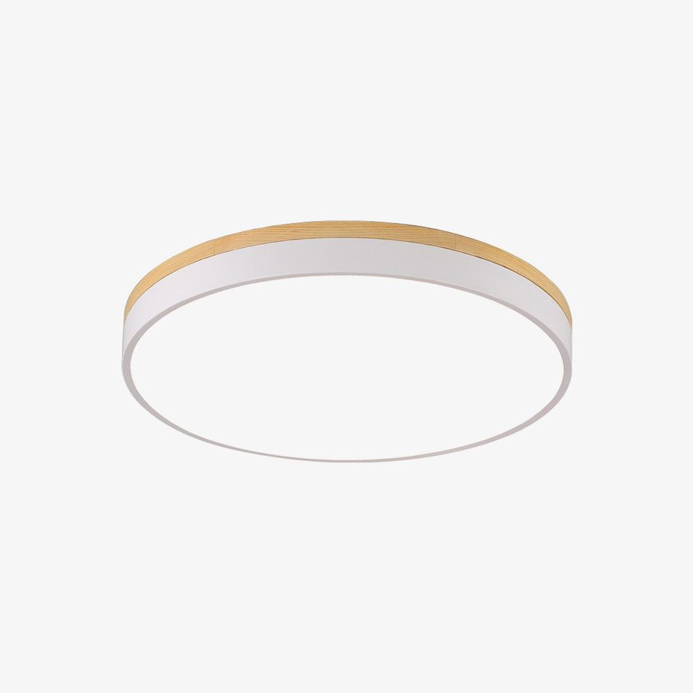 Modern White Round Wooden LED Ceiling Light Flush Mount Fixture for Bedroom and Living Room