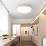 Modern White Round Wooden LED Ceiling Light Flush Mount Fixture for Bedroom and Living Room
