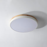 Modern White Round Wooden LED Ceiling Light Flush Mount Fixture for Bedroom and Living Room