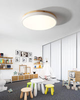 Modern White Round Wooden LED Ceiling Light Flush Mount Fixture for Bedroom and Living Room