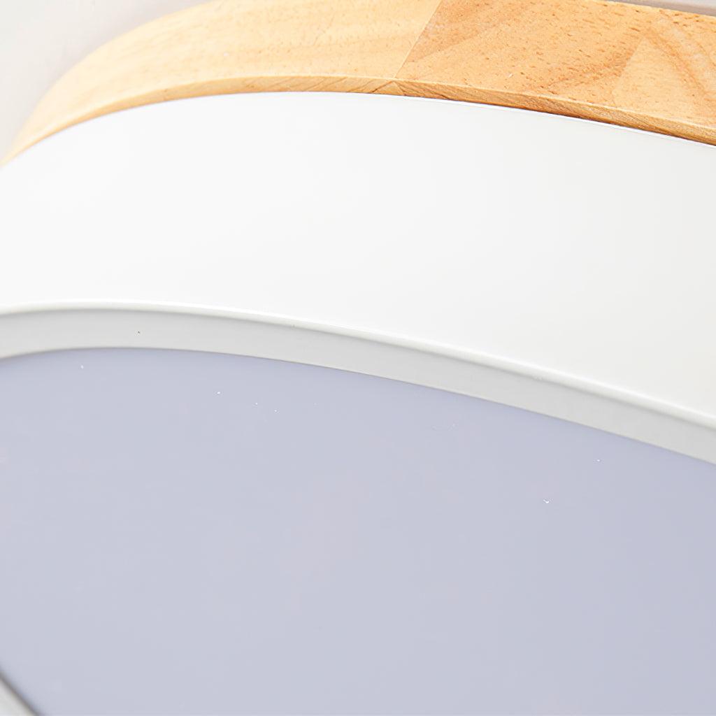 Modern White Round Wooden LED Ceiling Light Flush Mount Fixture for Bedroom and Living Room
