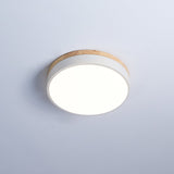 Modern White Round Wooden LED Ceiling Light Flush Mount Fixture for Bedroom and Living Room
