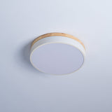 Modern White Round Wooden LED Ceiling Light Flush Mount Fixture for Bedroom and Living Room