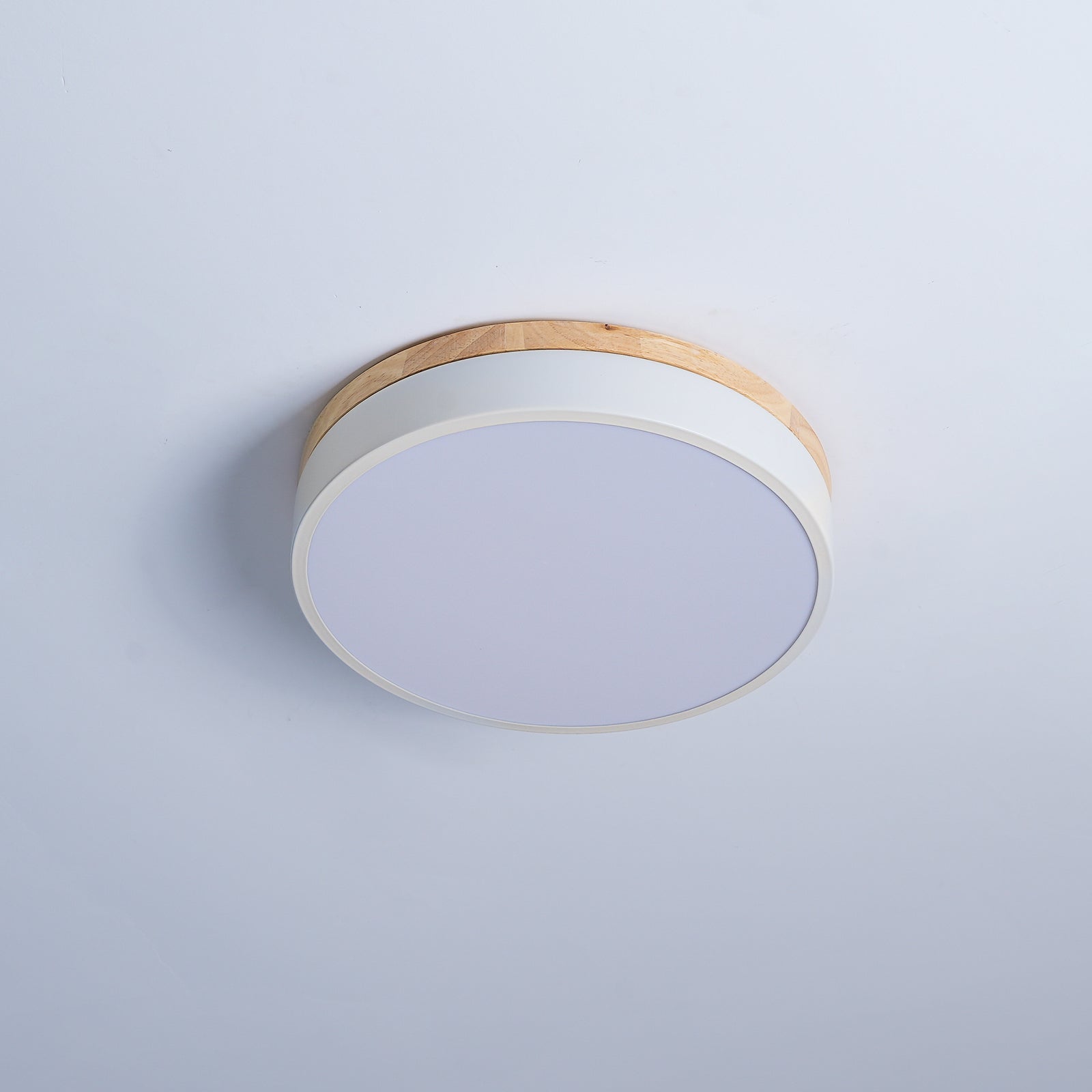 Modern White Round Wooden LED Ceiling Light Flush Mount Fixture for Bedroom and Living Room