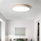 Modern White Round Wooden LED Ceiling Light Flush Mount Fixture for Bedroom and Living Room