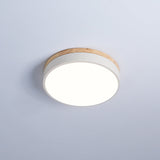 Modern White Round Wooden LED Ceiling Light Flush Mount Fixture for Bedroom and Living Room