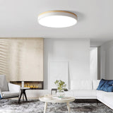 Modern White Round Wooden LED Ceiling Light Flush Mount Fixture for Bedroom and Living Room