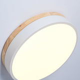 Modern White Round Wooden LED Ceiling Light Flush Mount Fixture for Bedroom and Living Room