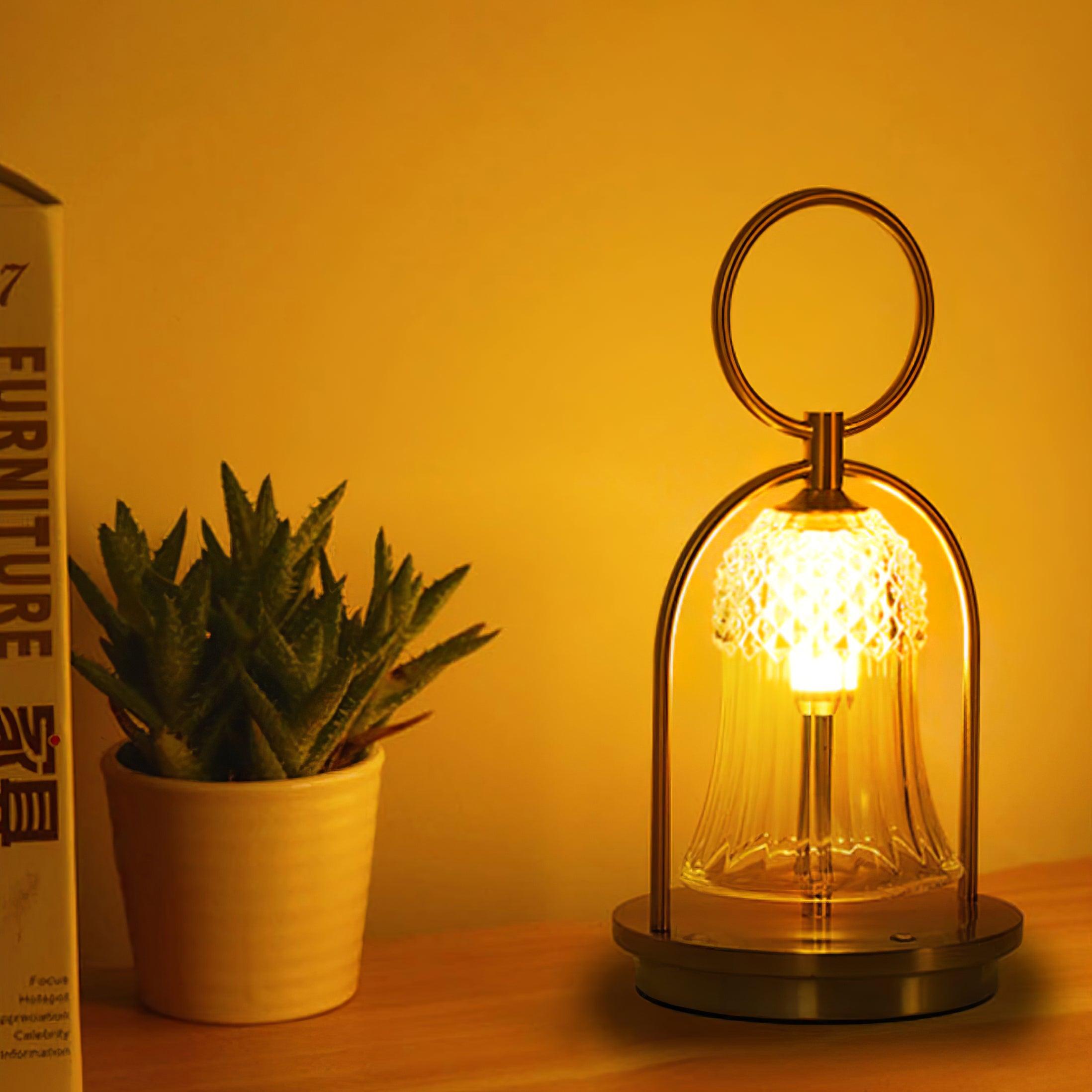 Rechargeable LED Glass Table Lamp Portable Battery Powered Lantern for Bedroom Living Room and Camping