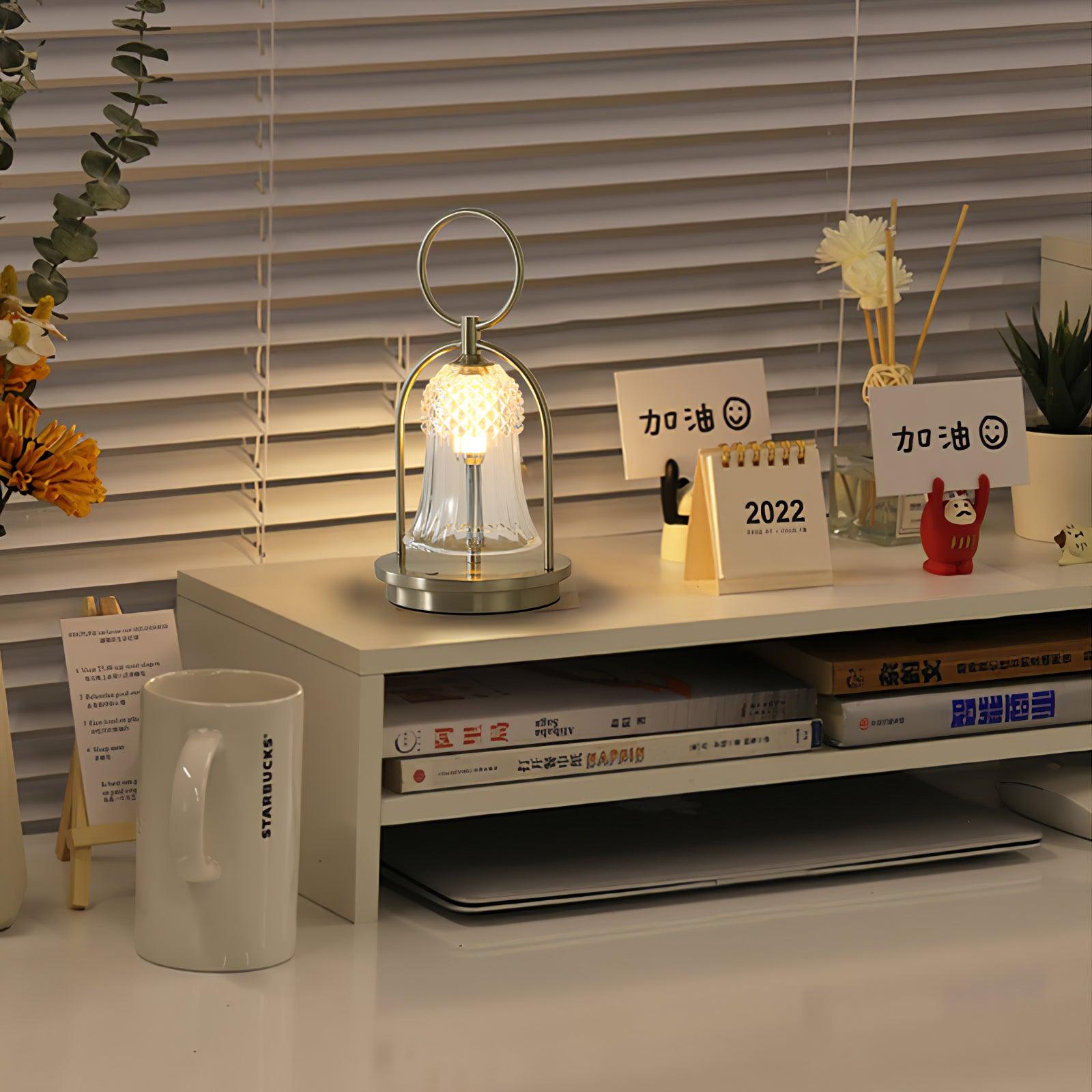 Rechargeable LED Glass Table Lamp Portable Battery Powered Lantern for Bedroom Living Room and Camping
